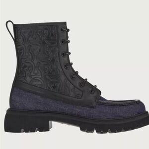 Salvatore Ferragamo Marshall 11.5 and 12 M Black Calf LEATHER And Denim Bootie